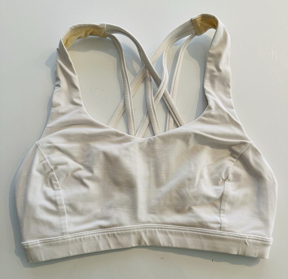 Lululemon Sports Bra Womens 2? White Strappy Crossback Yoga Athletic Workout Top